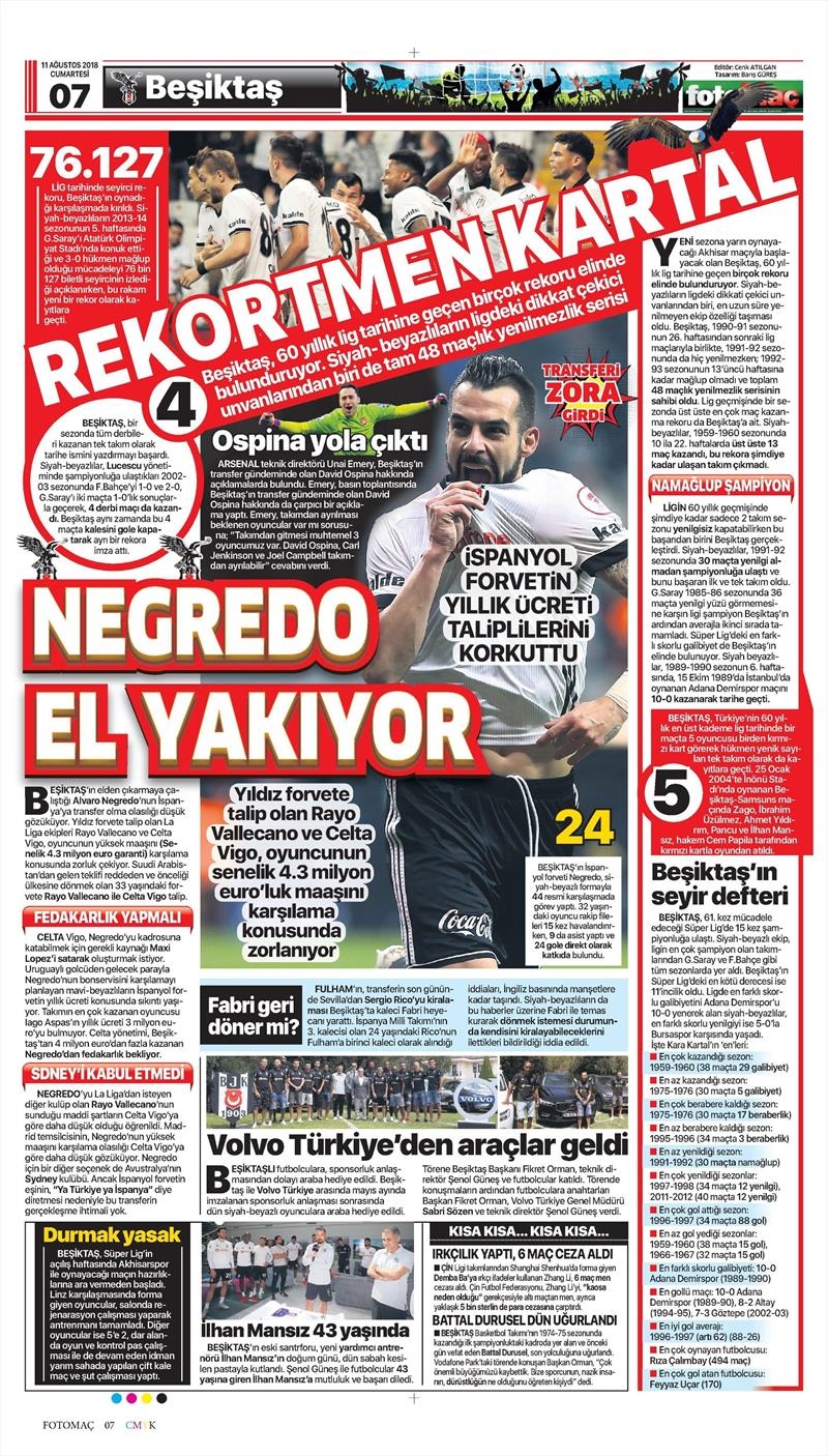 11 Ağustos 2018 | Gazetelerin Beşiktaş Manşetleri - Görsel 6
