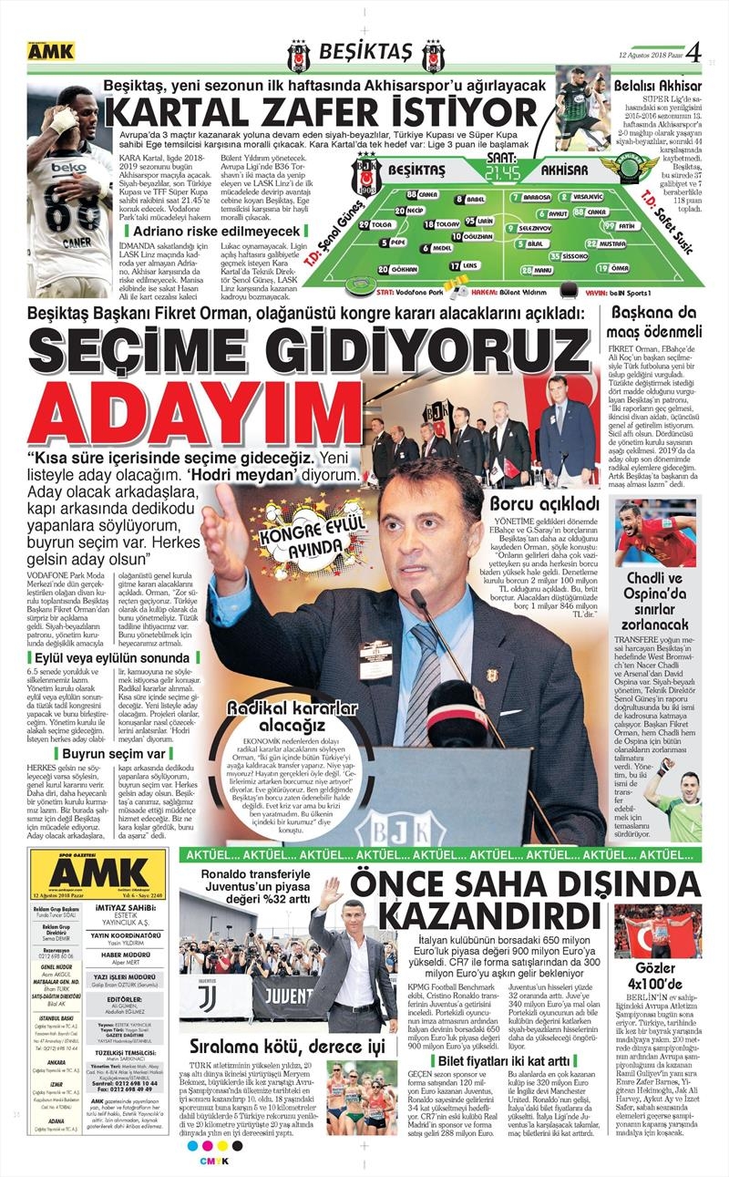 12 Ağustos 2018 | Gazetelerin Beşiktaş Manşetleri - Görsel 7