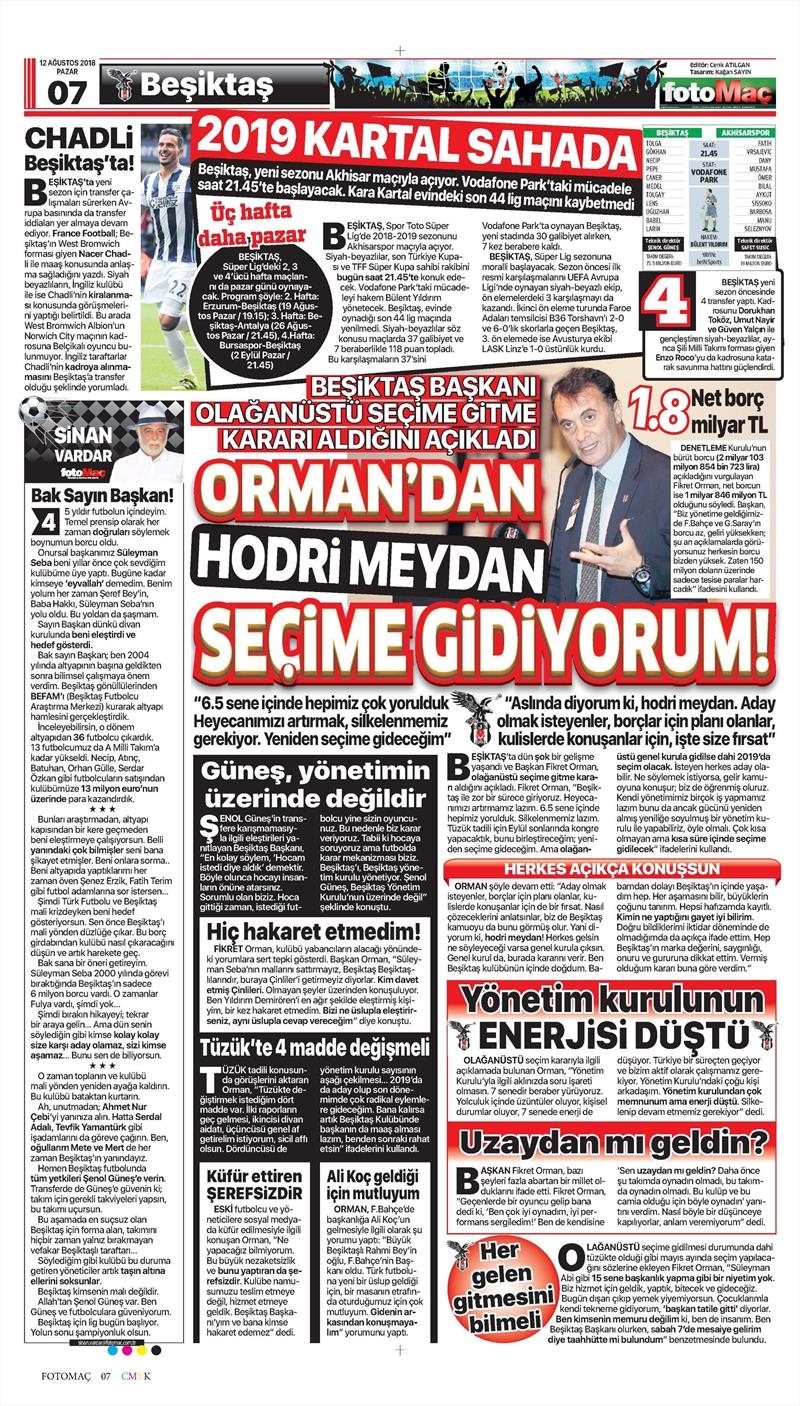 12 Ağustos 2018 | Gazetelerin Beşiktaş Manşetleri - Görsel 9
