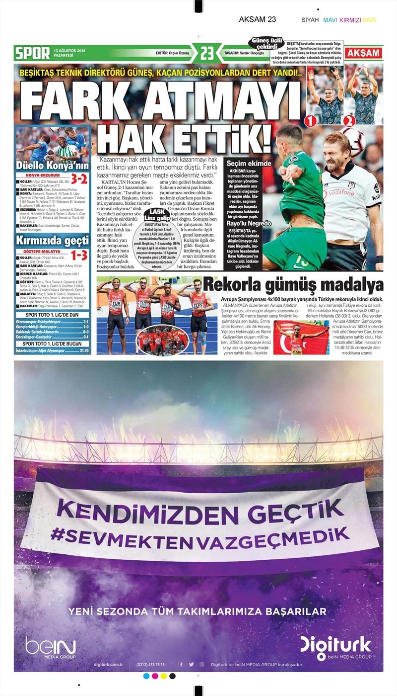 13 Ağustos 2018 | Gazetelerin Beşiktaş Manşetleri - Görsel 1
