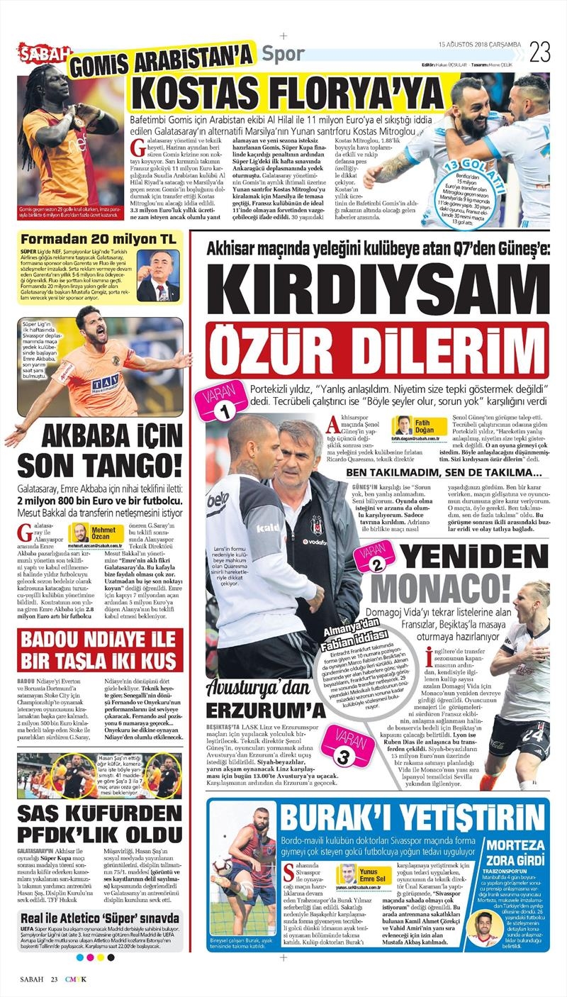 15 Ağustos 2018 | Gazetelerin Beşiktaş Manşetleri - Görsel 7