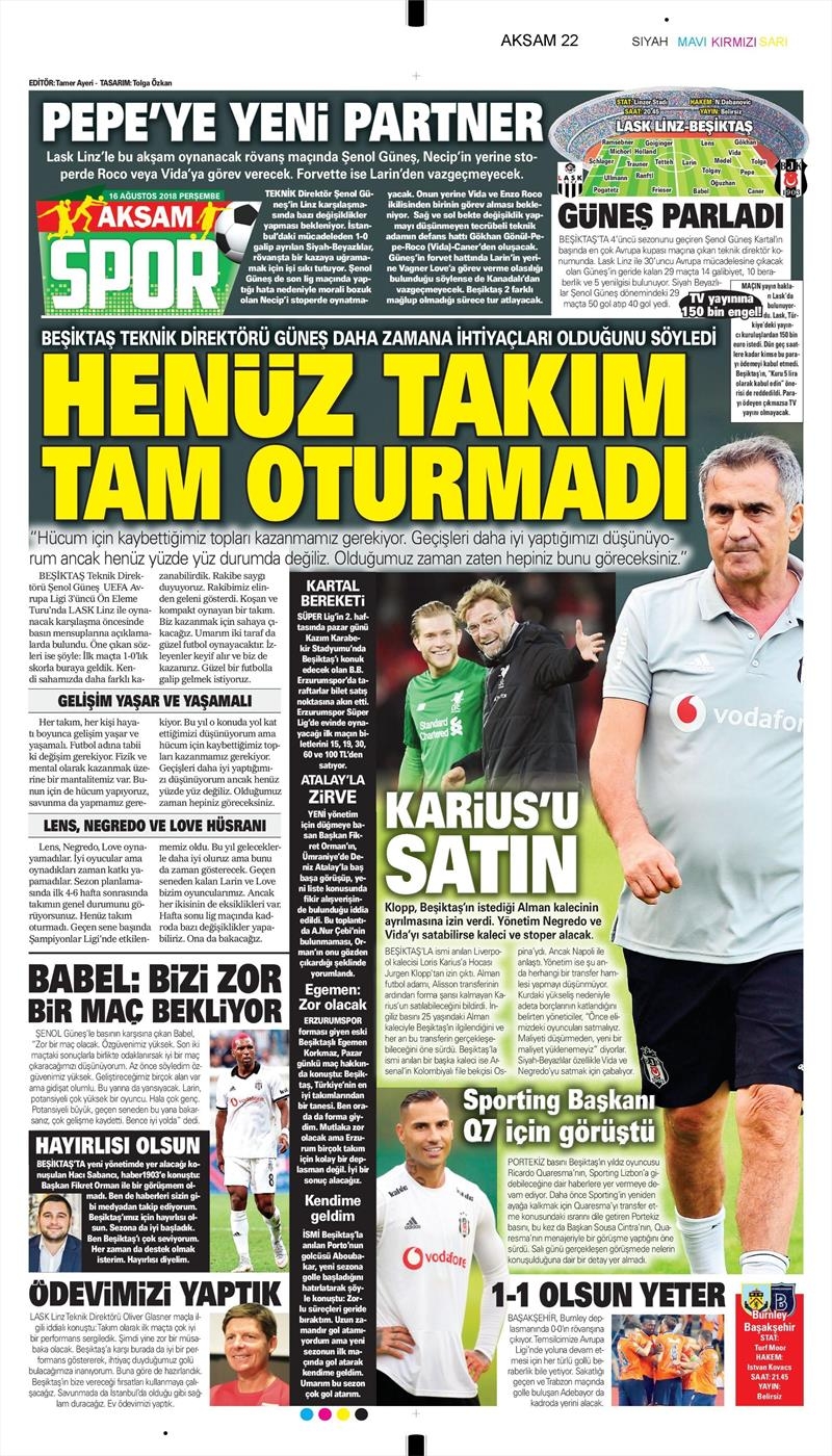 16 Ağustos 2018 | Gazetelerin Beşiktaş Manşetleri - Görsel 5