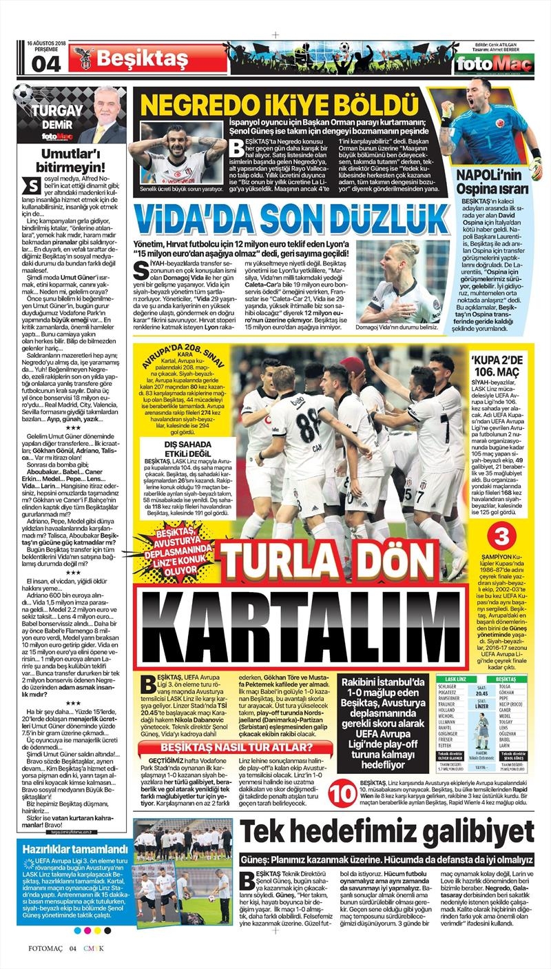16 Ağustos 2018 | Gazetelerin Beşiktaş Manşetleri - Görsel 7