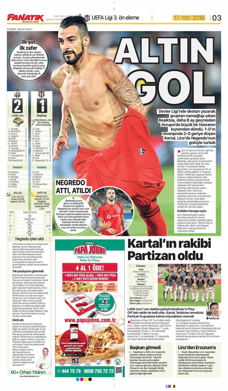 17 Ağustos 2018 | Gazetelerin Beşiktaş Manşetleri - Görsel 1