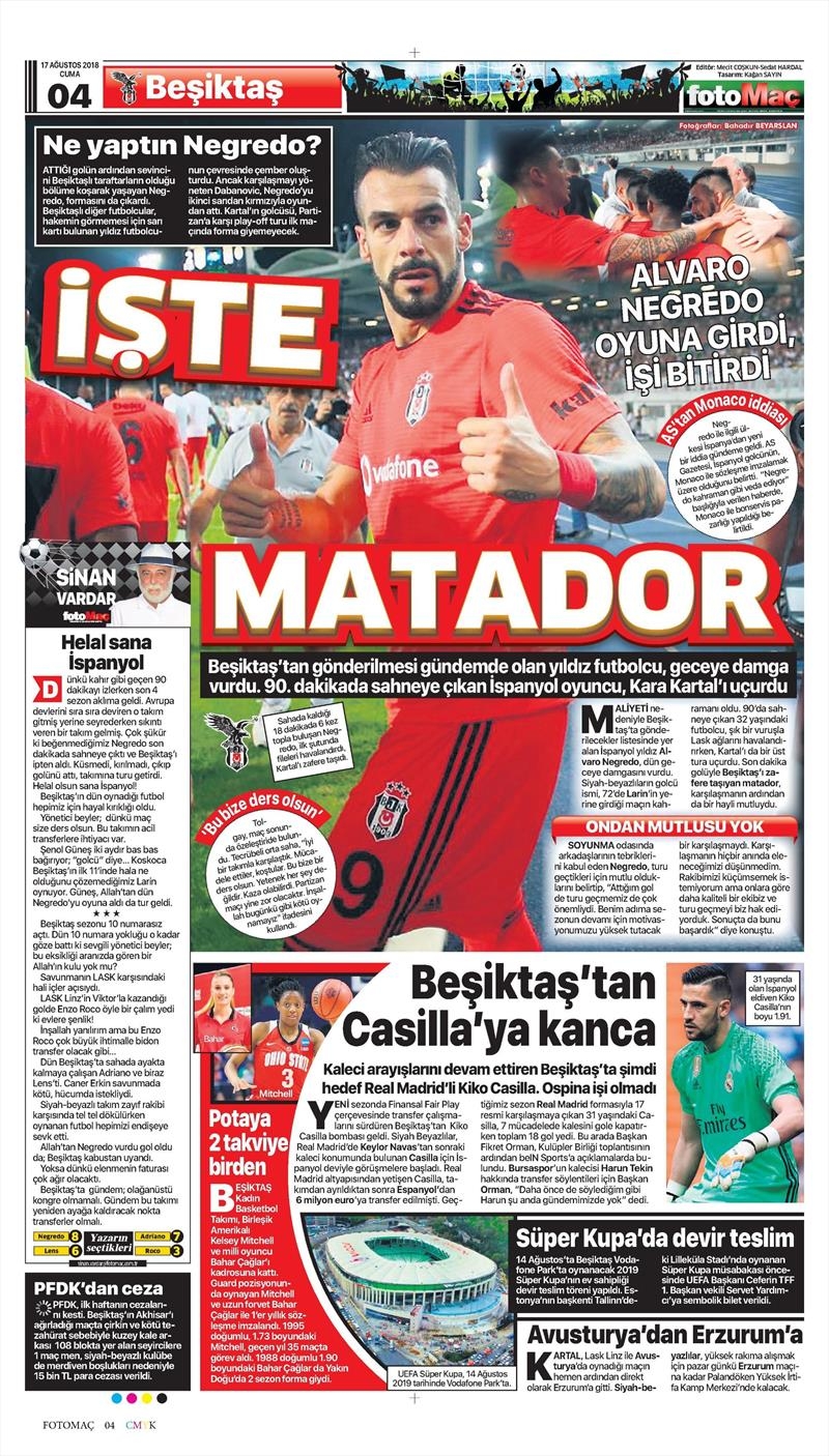 17 Ağustos 2018 | Gazetelerin Beşiktaş Manşetleri - Görsel 4