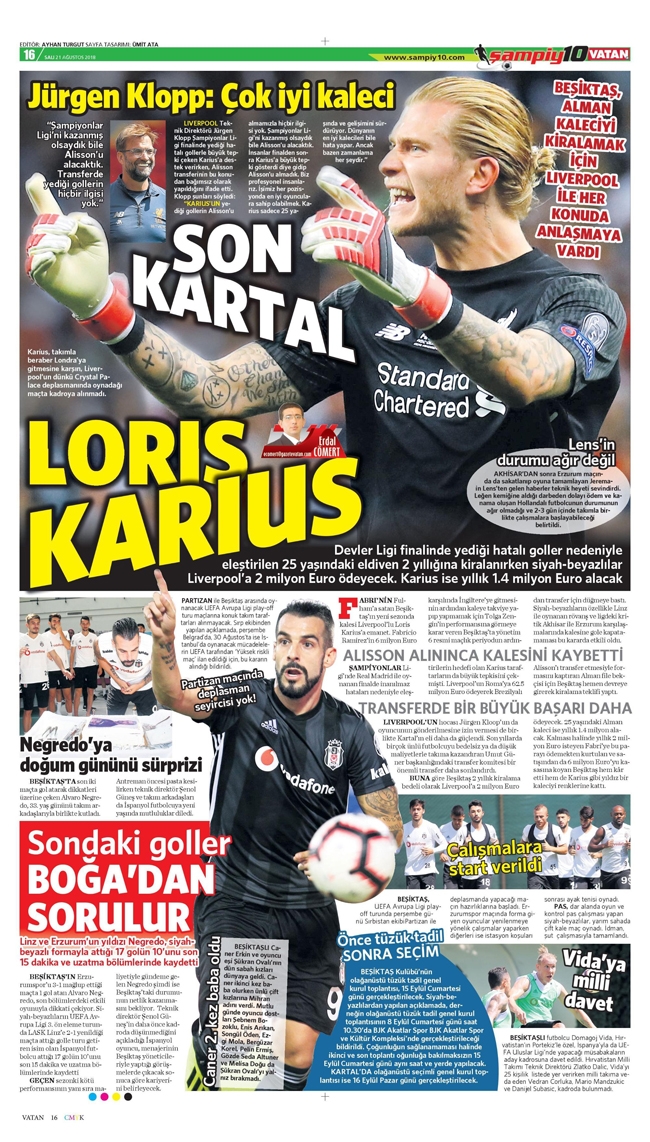 21 Ağustos 2018 | Gazetelerin Beşiktaş Manşetleri - Görsel 3