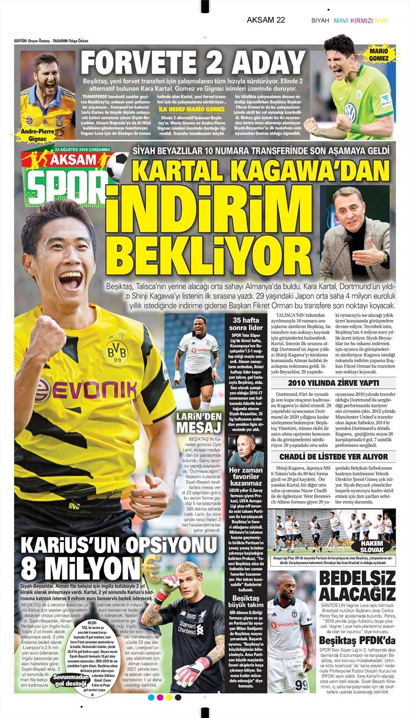 22 Ağustos 2018 | Gazetelerin Beşiktaş Manşetleri - Görsel 11