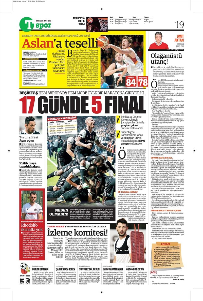 22 Kasım 2016 | Gazetelerin Beşiktaş sayfaları - Görsel 2