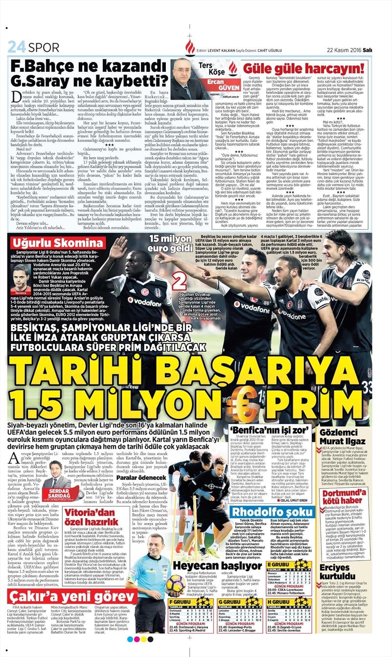 22 Kasım 2016 | Gazetelerin Beşiktaş sayfaları - Görsel 7