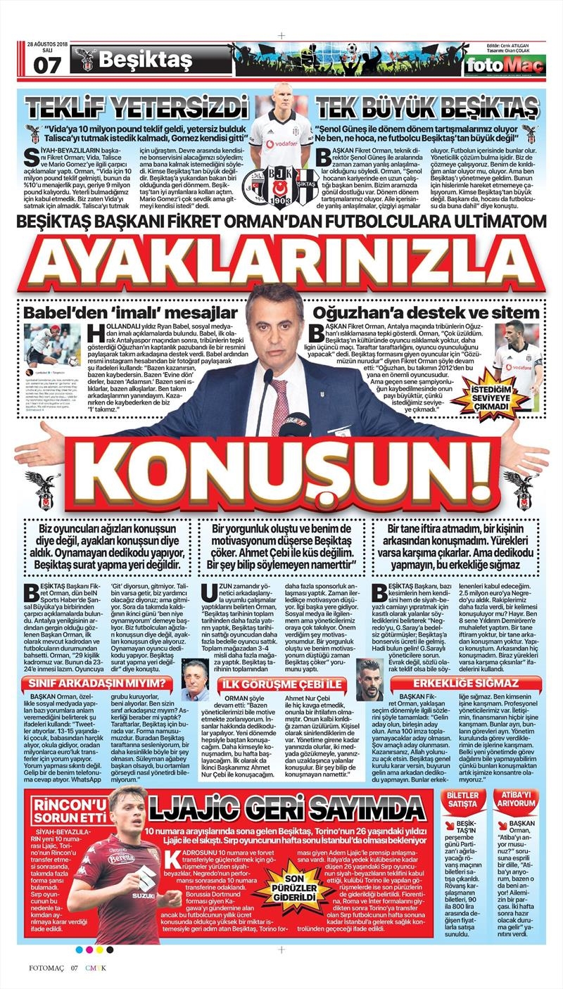 28 Ağustos 2018 | Gazetelerin Beşiktaş Manşetleri - Görsel 9
