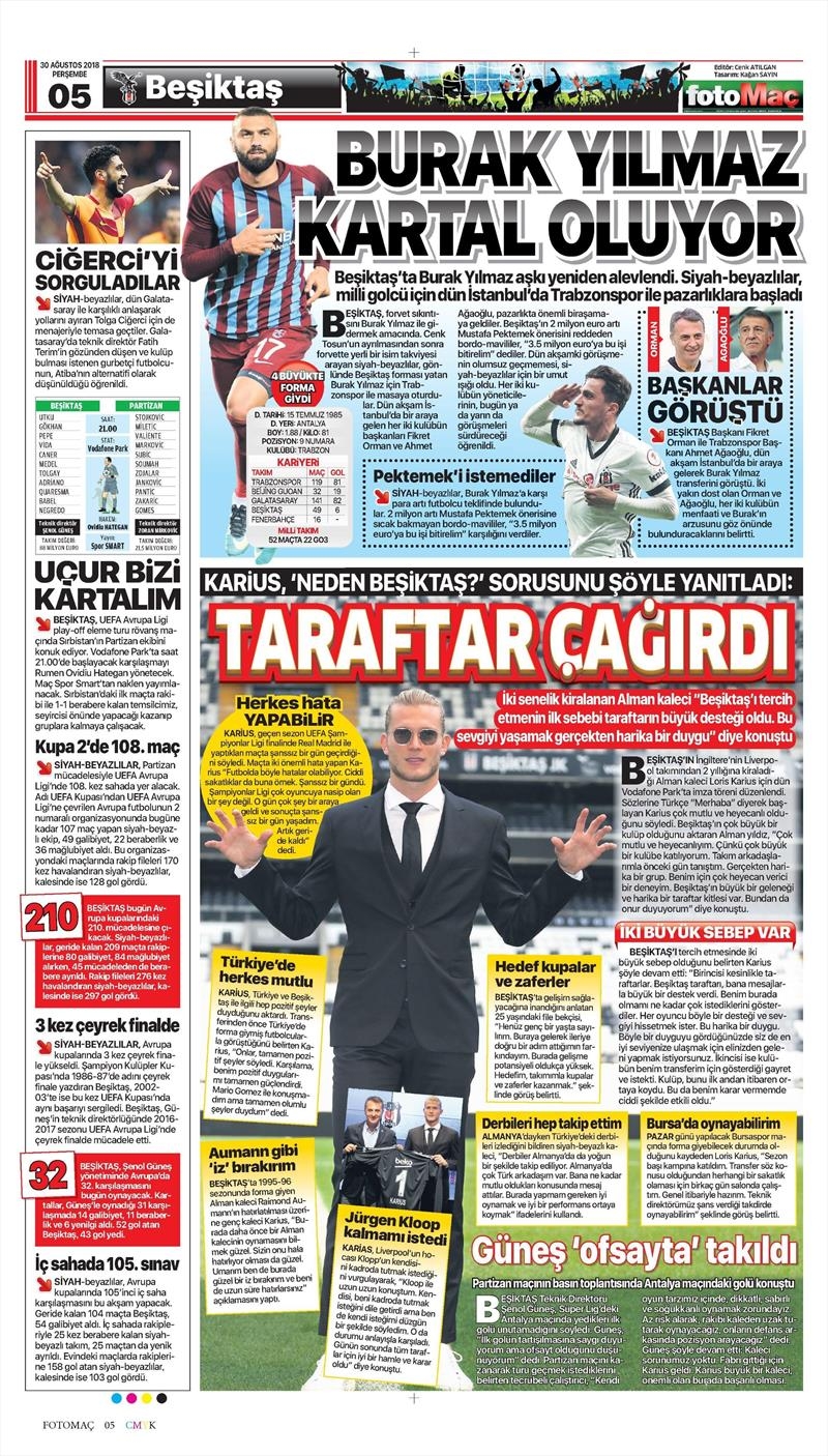30 Ağustos 2018 | Gazetelerin Beşiktaş Manşetleri - Görsel 10