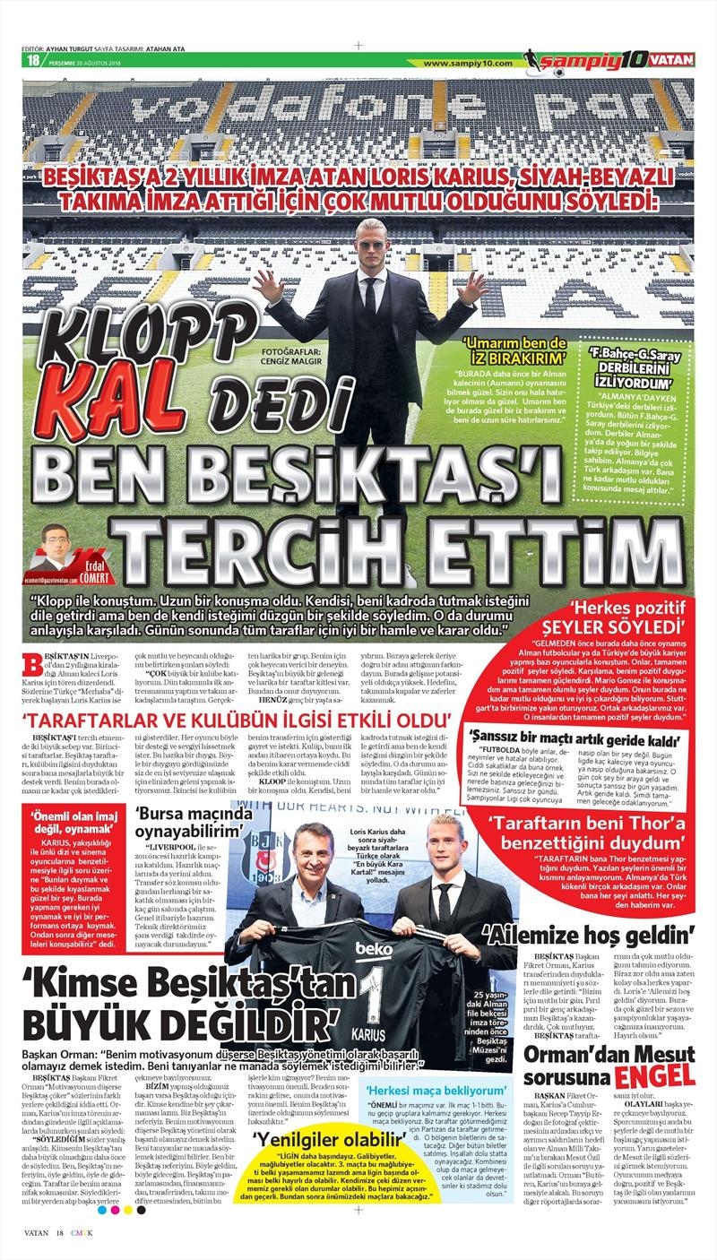 30 Ağustos 2018 | Gazetelerin Beşiktaş Manşetleri - Görsel 11