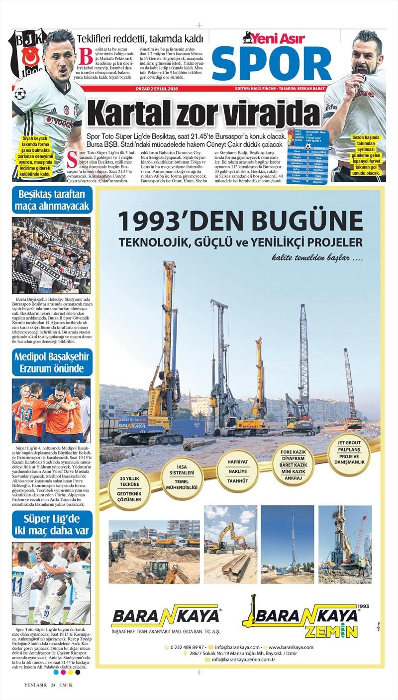 2 Eylül 2018 | Gazetelerin Beşiktaş Manşetleri - Görsel 1