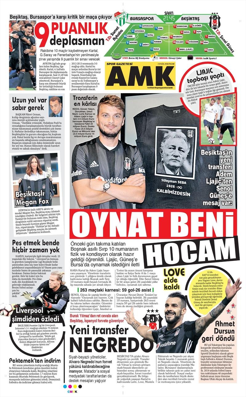 2 Eylül 2018 | Gazetelerin Beşiktaş Manşetleri - Görsel 3