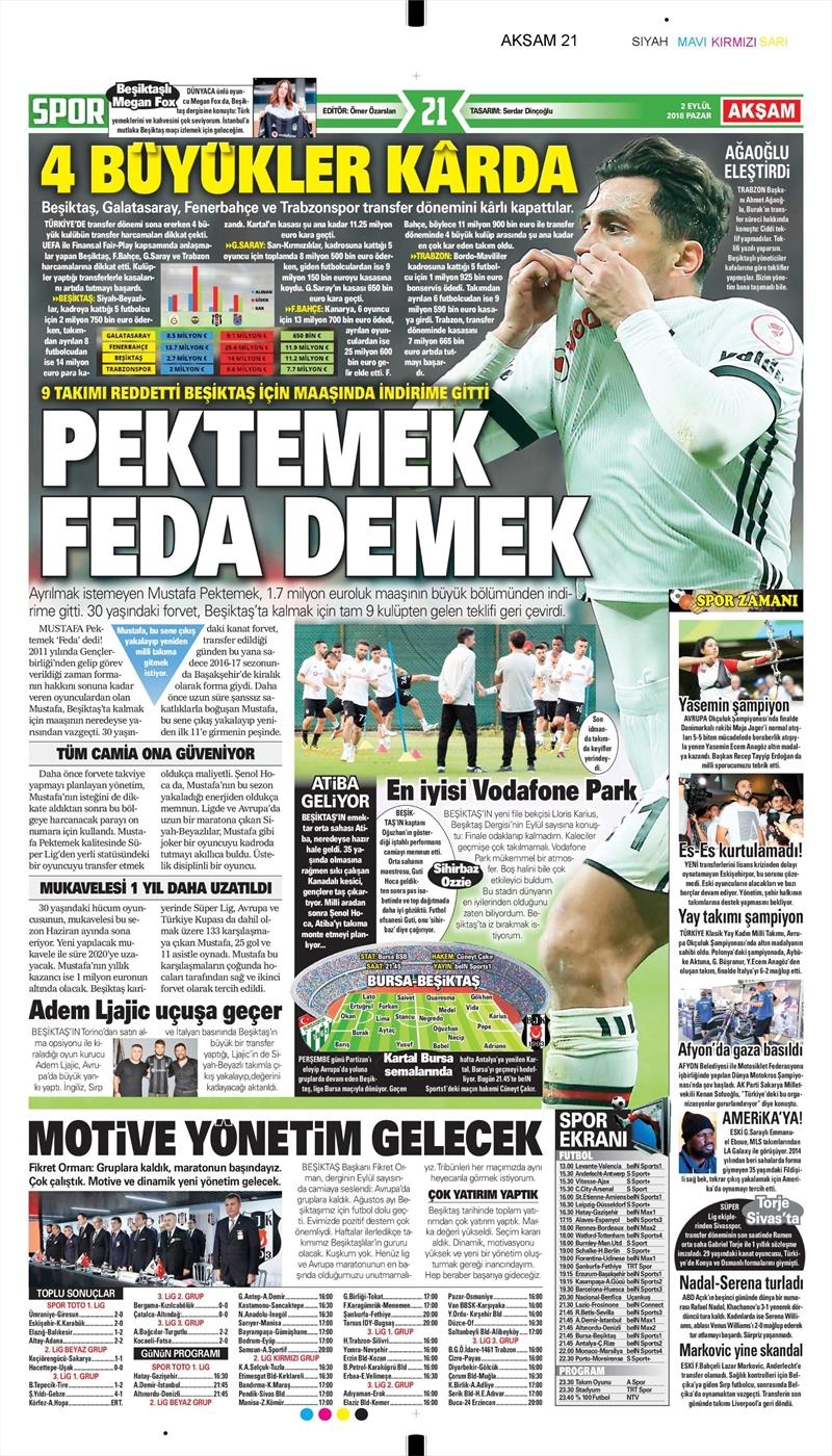2 Eylül 2018 | Gazetelerin Beşiktaş Manşetleri - Görsel 4