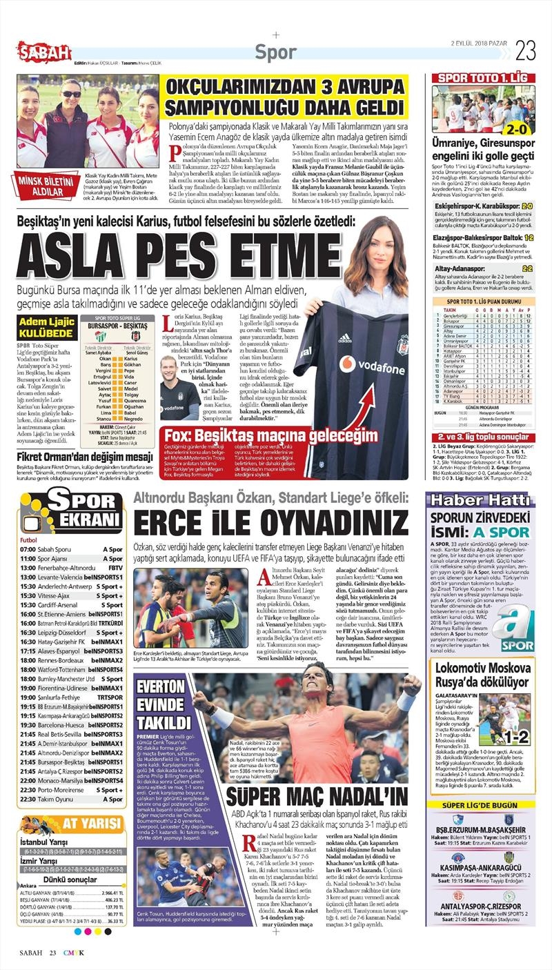 2 Eylül 2018 | Gazetelerin Beşiktaş Manşetleri - Görsel 5