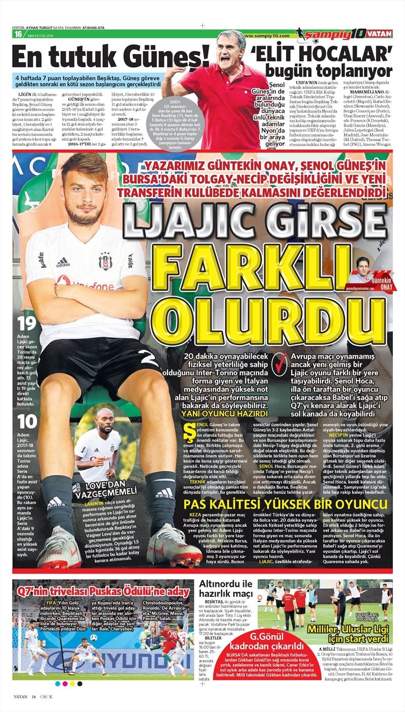 4 Eylül 2018 | Gazetelerin Beşiktaş Manşetleri - Görsel 2