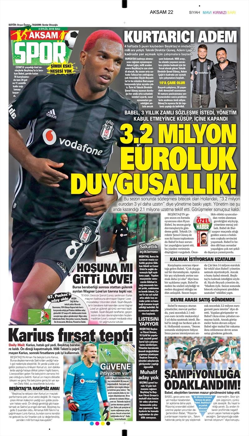 4 Eylül 2018 | Gazetelerin Beşiktaş Manşetleri - Görsel 3