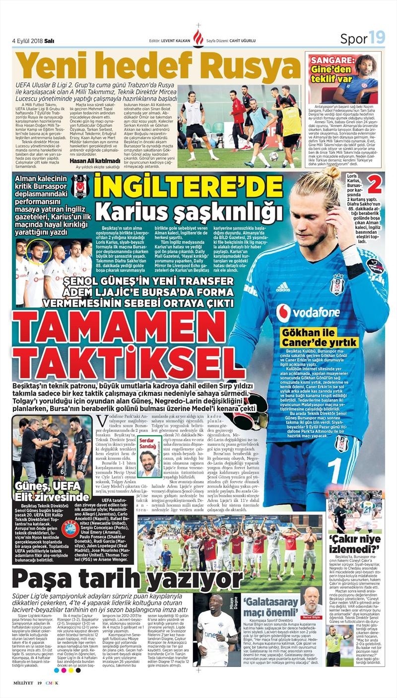 4 Eylül 2018 | Gazetelerin Beşiktaş Manşetleri - Görsel 7