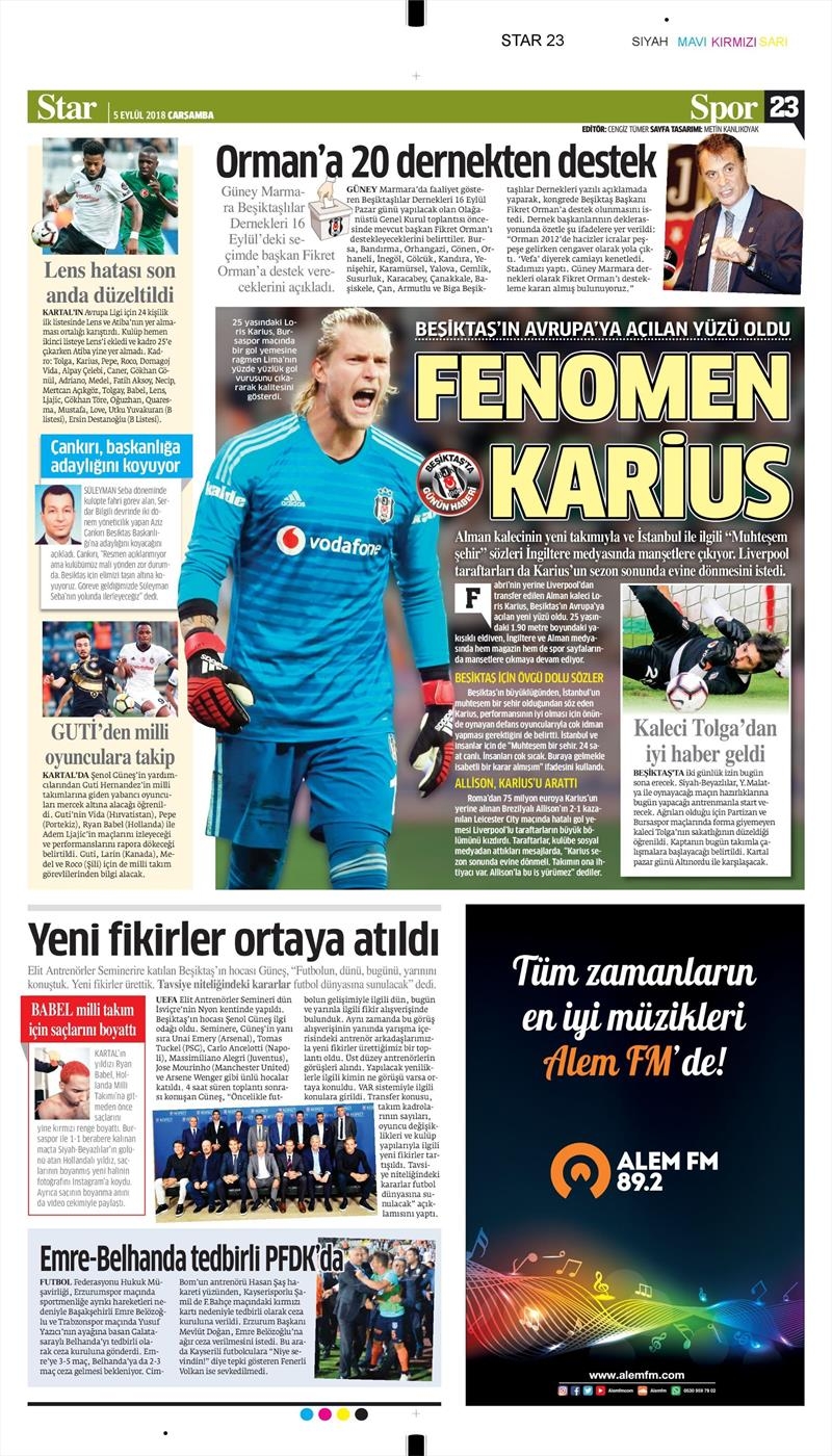 5 Eylül 2018 | Gazetelerin Beşiktaş Manşetleri - Görsel 1
