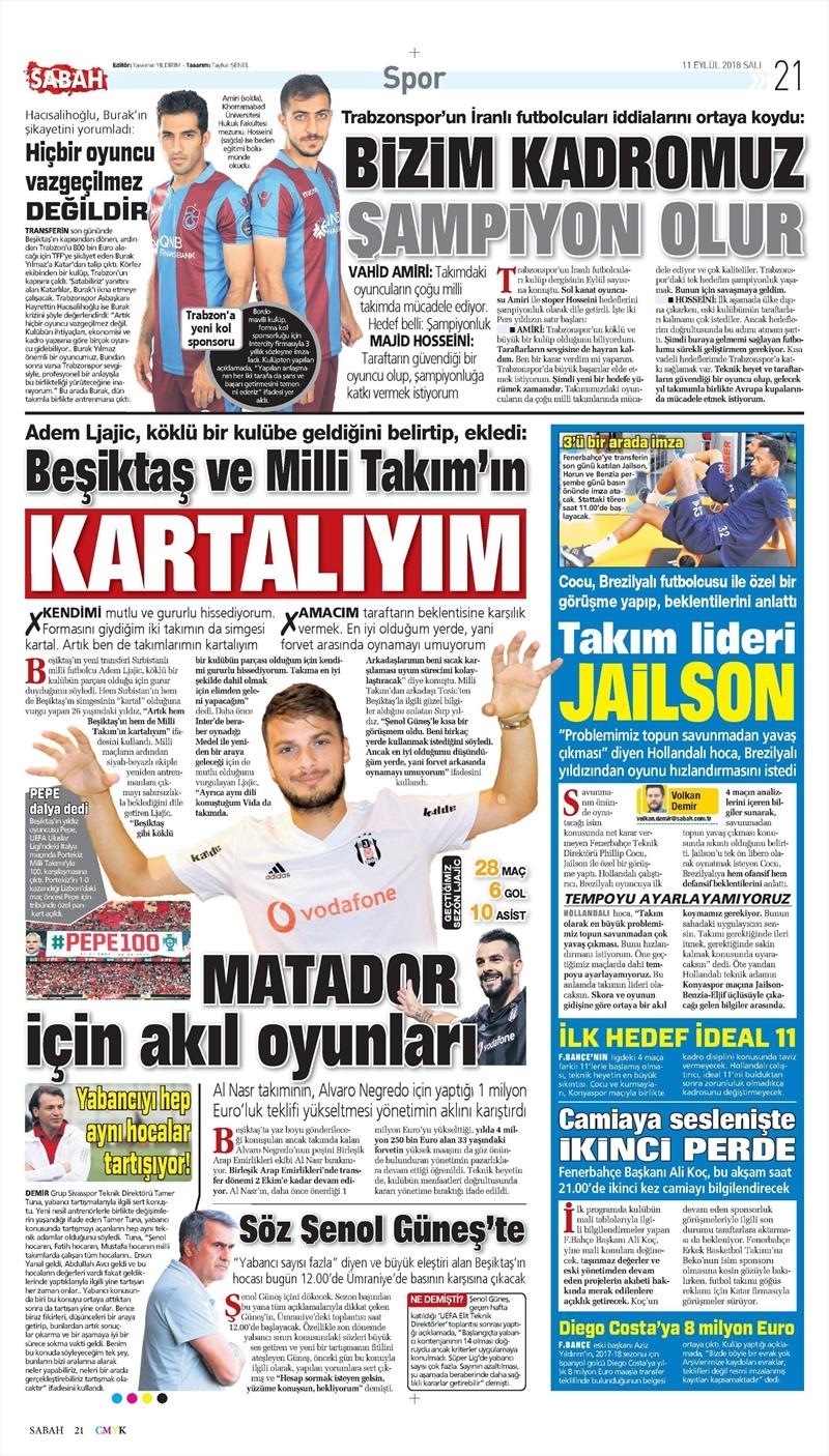 11 Eylül 2018 | Gazetelerin Beşiktaş Manşetleri - Görsel 6
