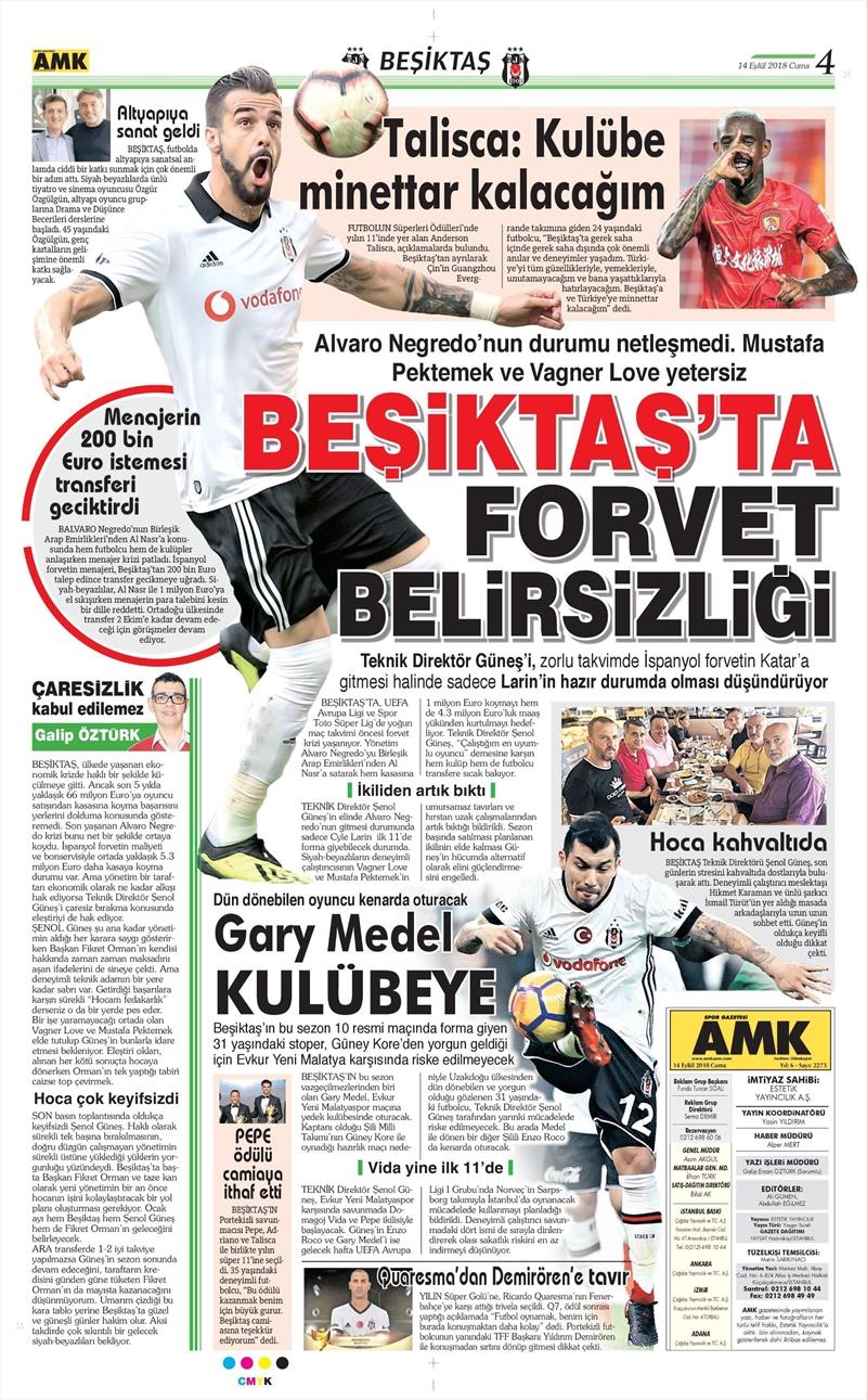 14 Eylül 2018 | Gazetelerin Beşiktaş Manşetleri - Görsel 2