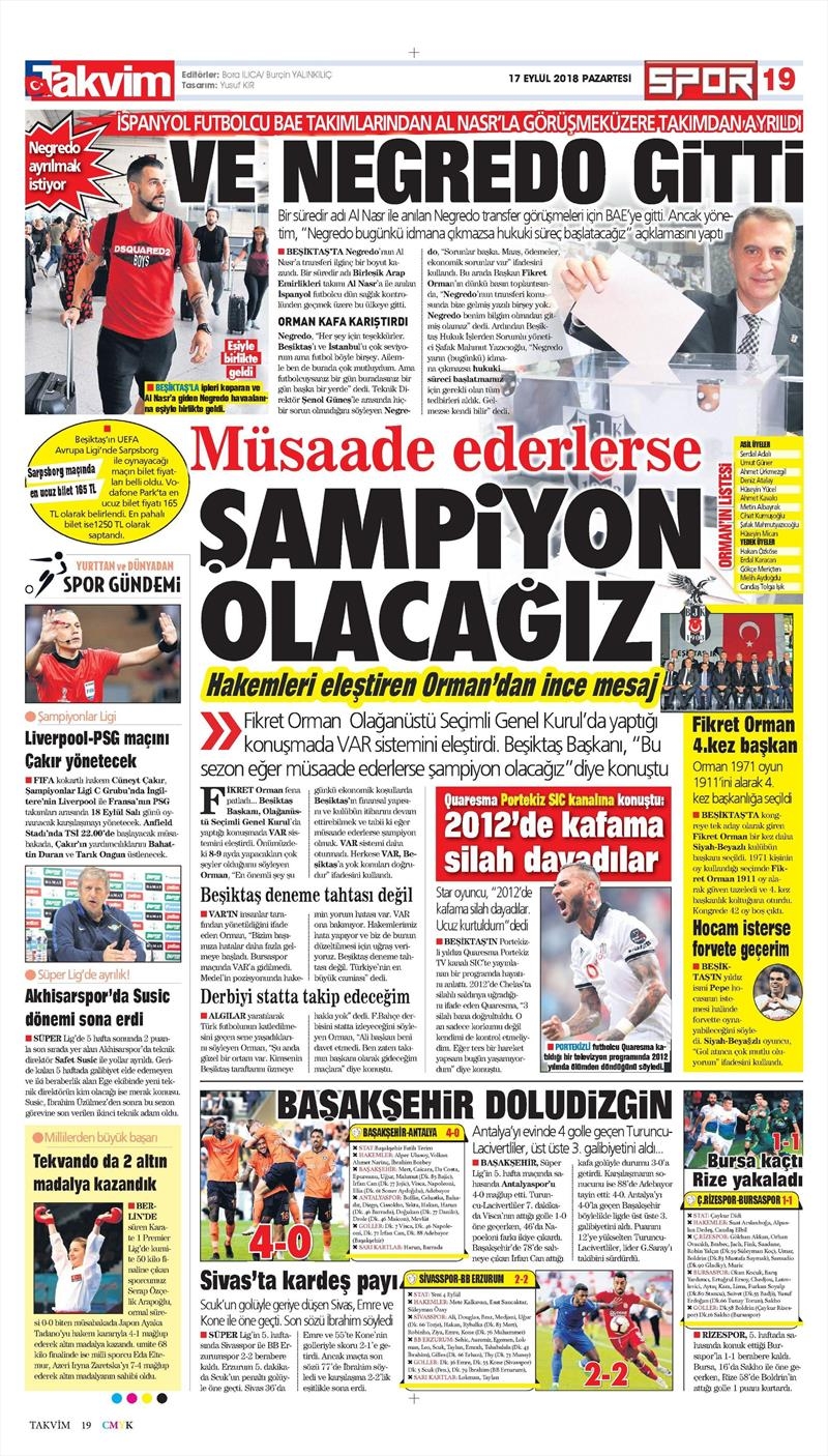 17 Eylül 2018 | Gazetelerin Beşiktaş Manşetleri - Görsel 6