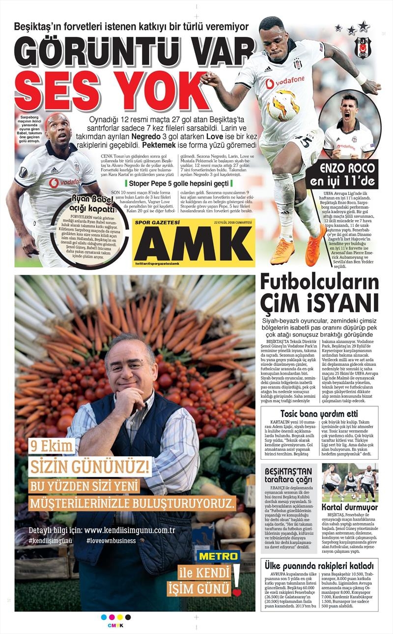 22 Eylül 2018 | Gazetelerin Beşiktaş Manşetleri - Görsel 1