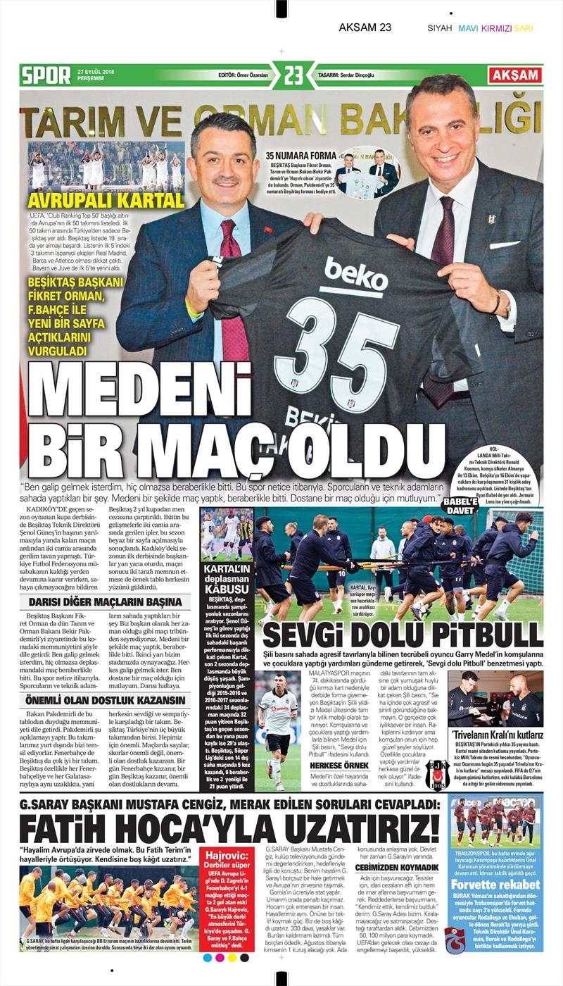 27 Eylül 2018 | Gazetelerin Beşiktaş Manşetleri - Görsel 1