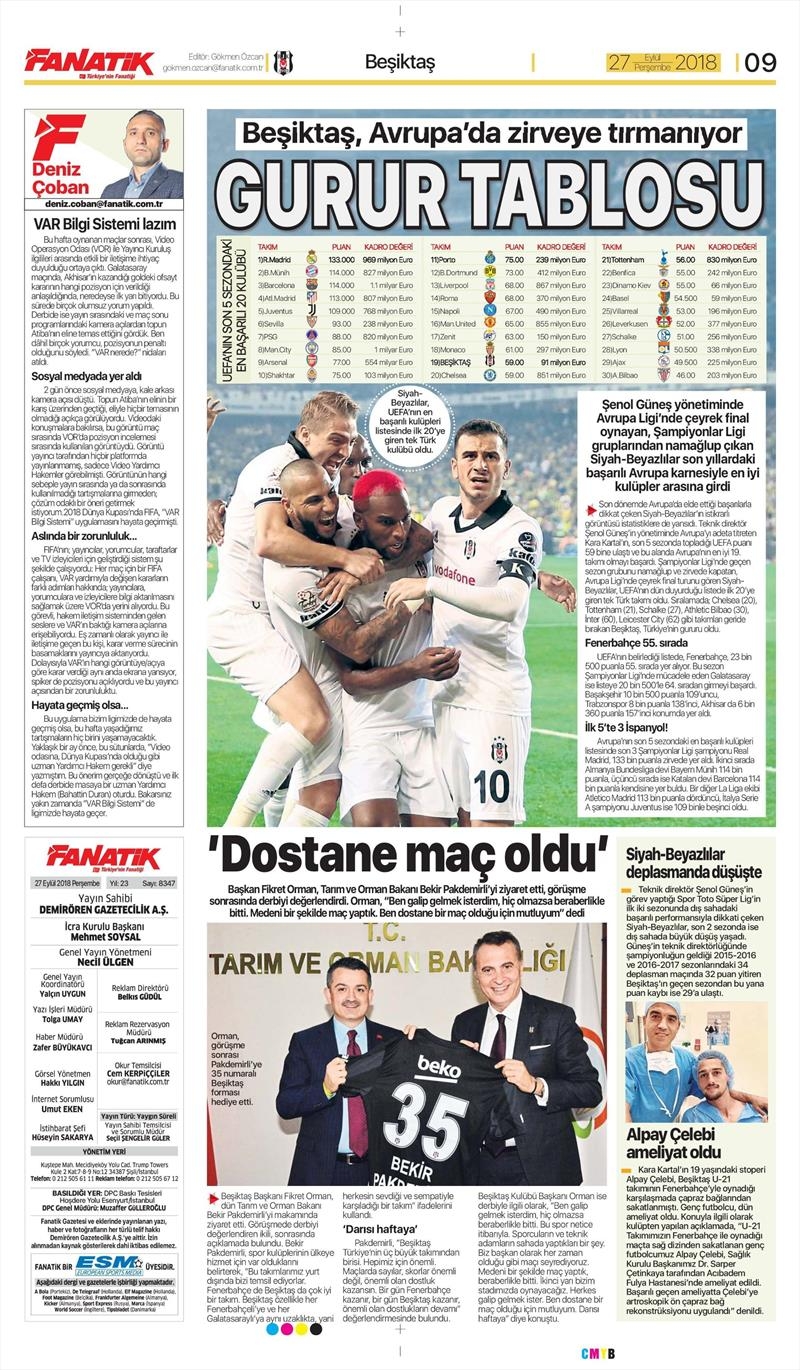 27 Eylül 2018 | Gazetelerin Beşiktaş Manşetleri - Görsel 3