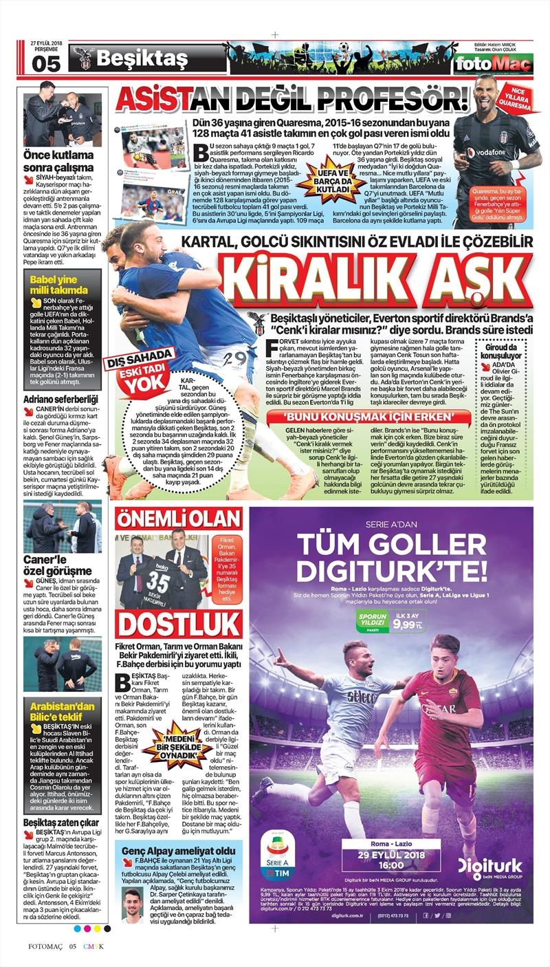 27 Eylül 2018 | Gazetelerin Beşiktaş Manşetleri - Görsel 4