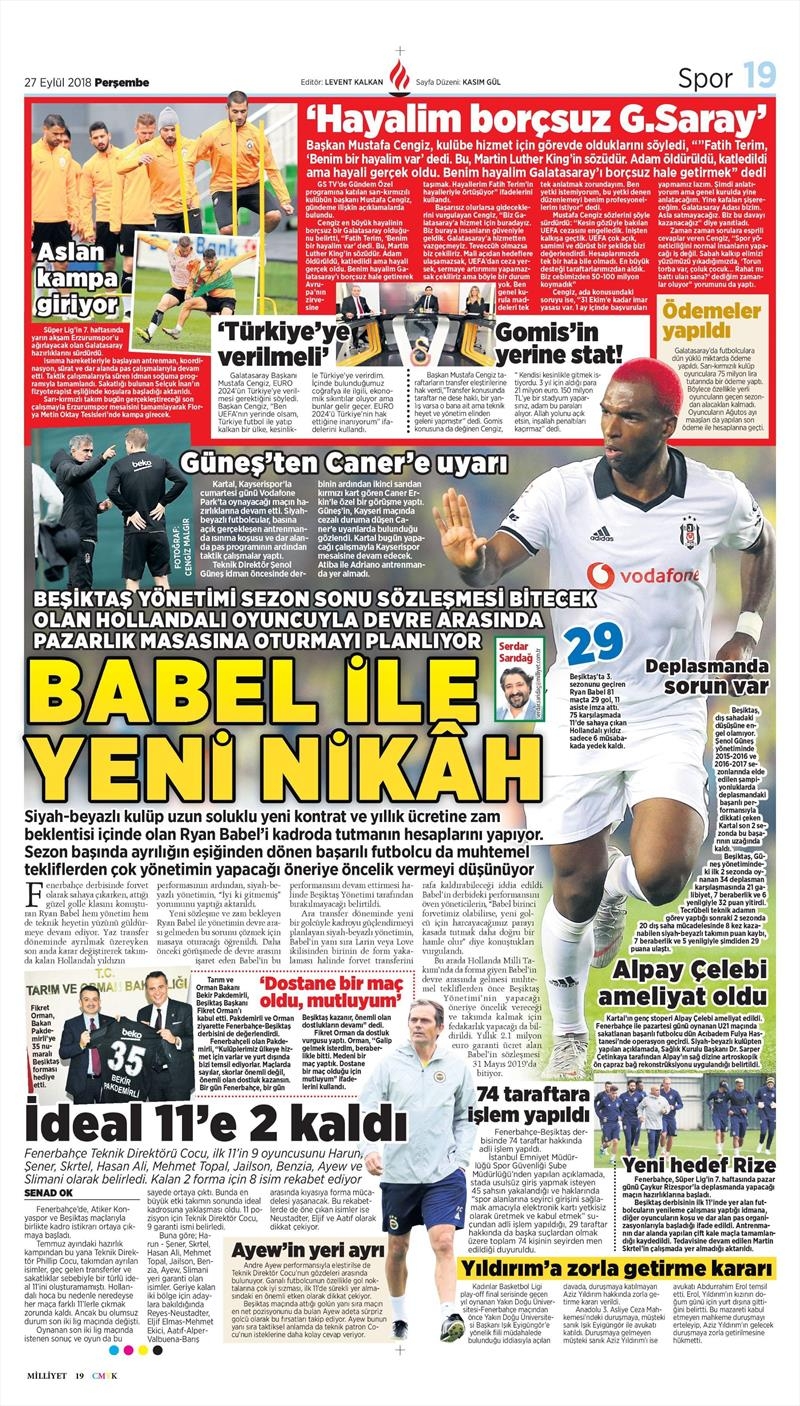 27 Eylül 2018 | Gazetelerin Beşiktaş Manşetleri - Görsel 5