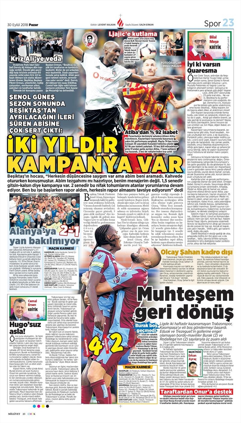 30 Eylül 2018 | Gazetelerin Beşiktaş Manşetleri - Görsel 19