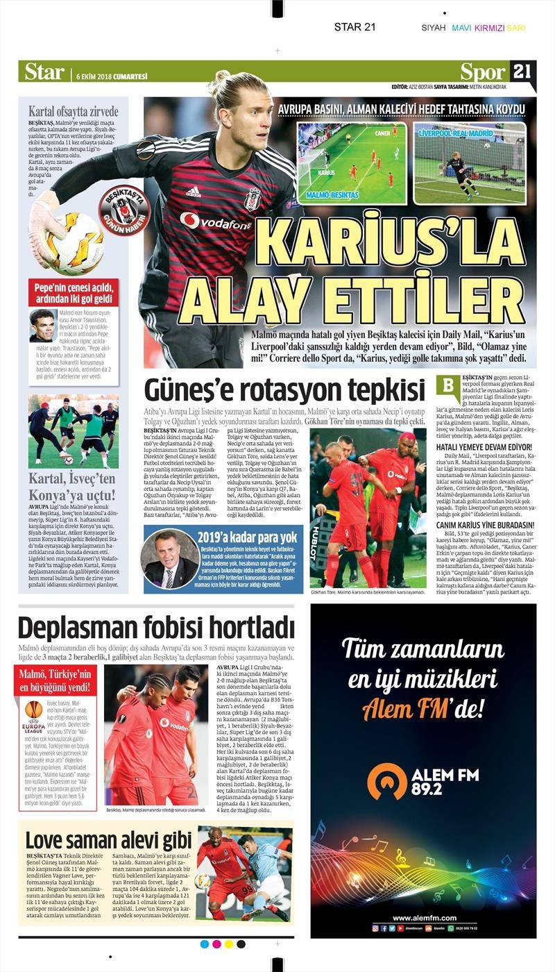 6 Ekim 2018 | Gazetelerin Beşiktaş Manşetleri - Görsel 1