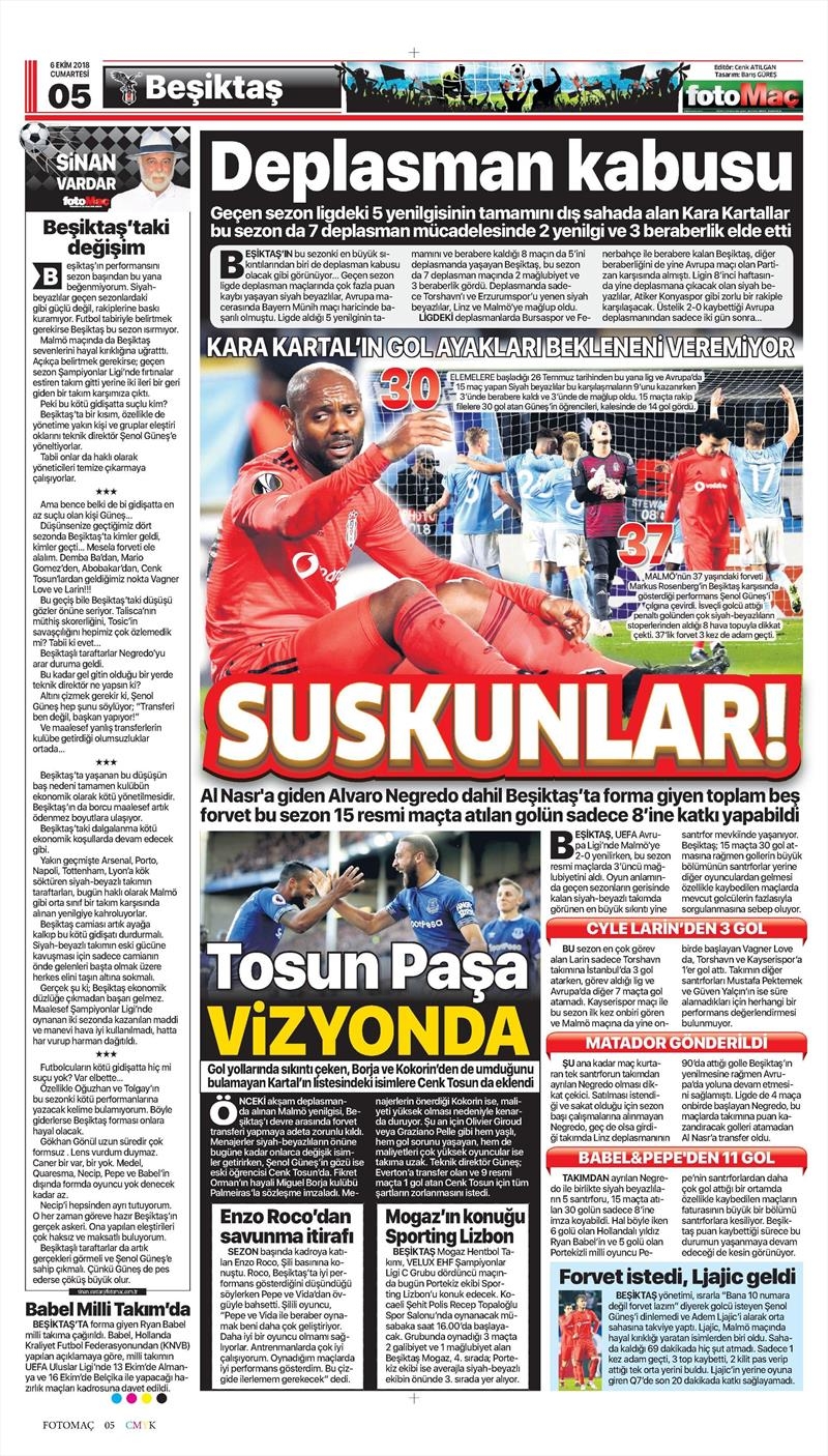 6 Ekim 2018 | Gazetelerin Beşiktaş Manşetleri - Görsel 9