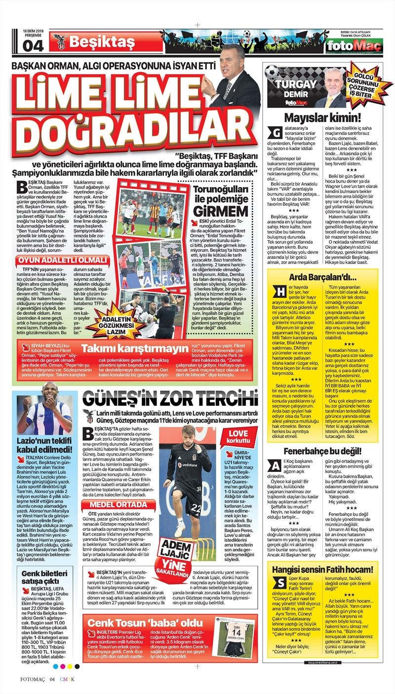 18 Ekim 2018 | Gazetelerin Beşiktaş Manşetleri - Görsel 6