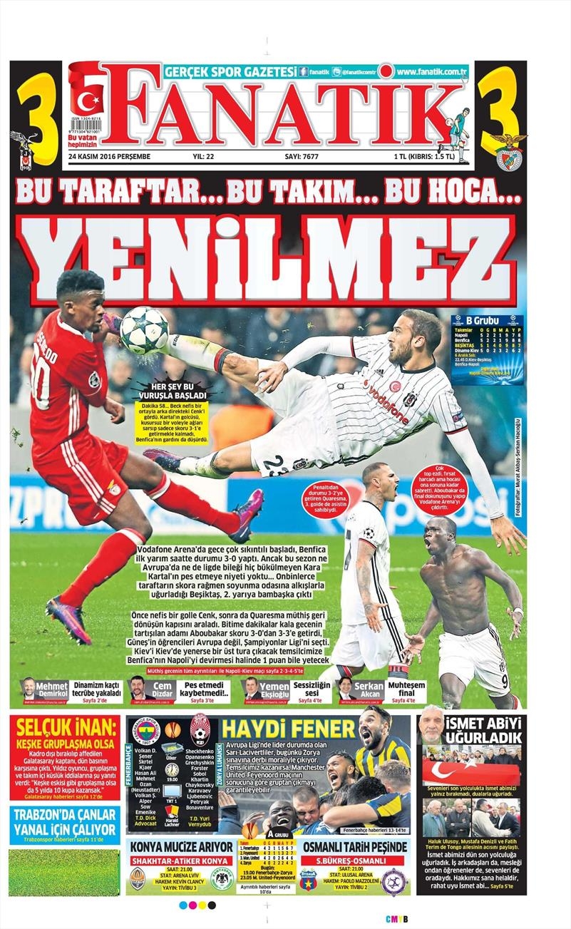 24 Kasım 2016 | Gazetelerin Beşiktaş sayfaları - Görsel 1