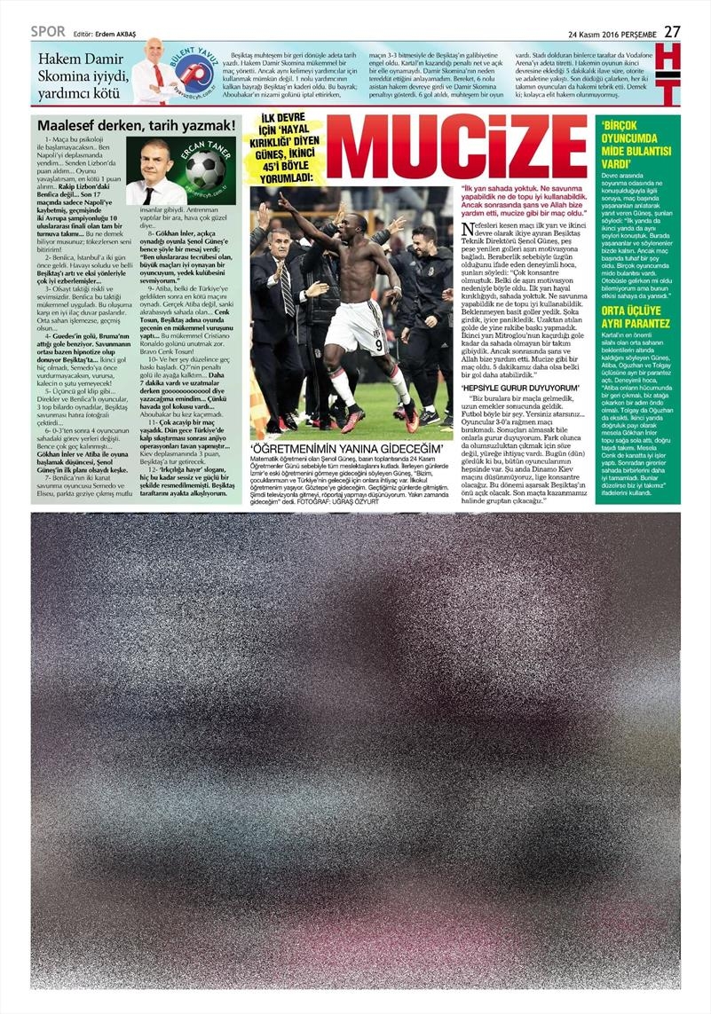 24 Kasım 2016 | Gazetelerin Beşiktaş sayfaları - Görsel 11