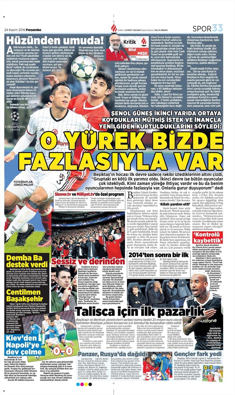 24 Kasım 2016 | Gazetelerin Beşiktaş sayfaları - Görsel 19