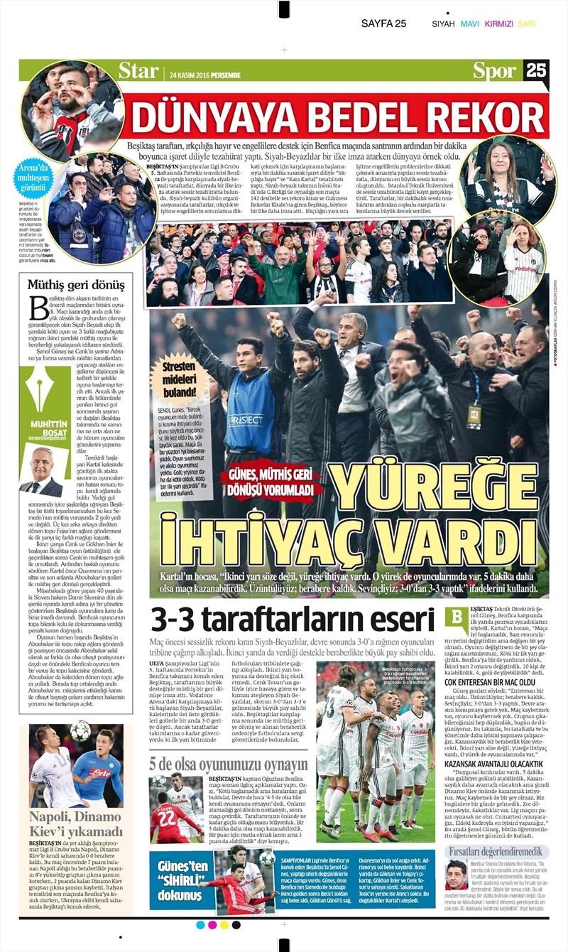 24 Kasım 2016 | Gazetelerin Beşiktaş sayfaları - Görsel 23