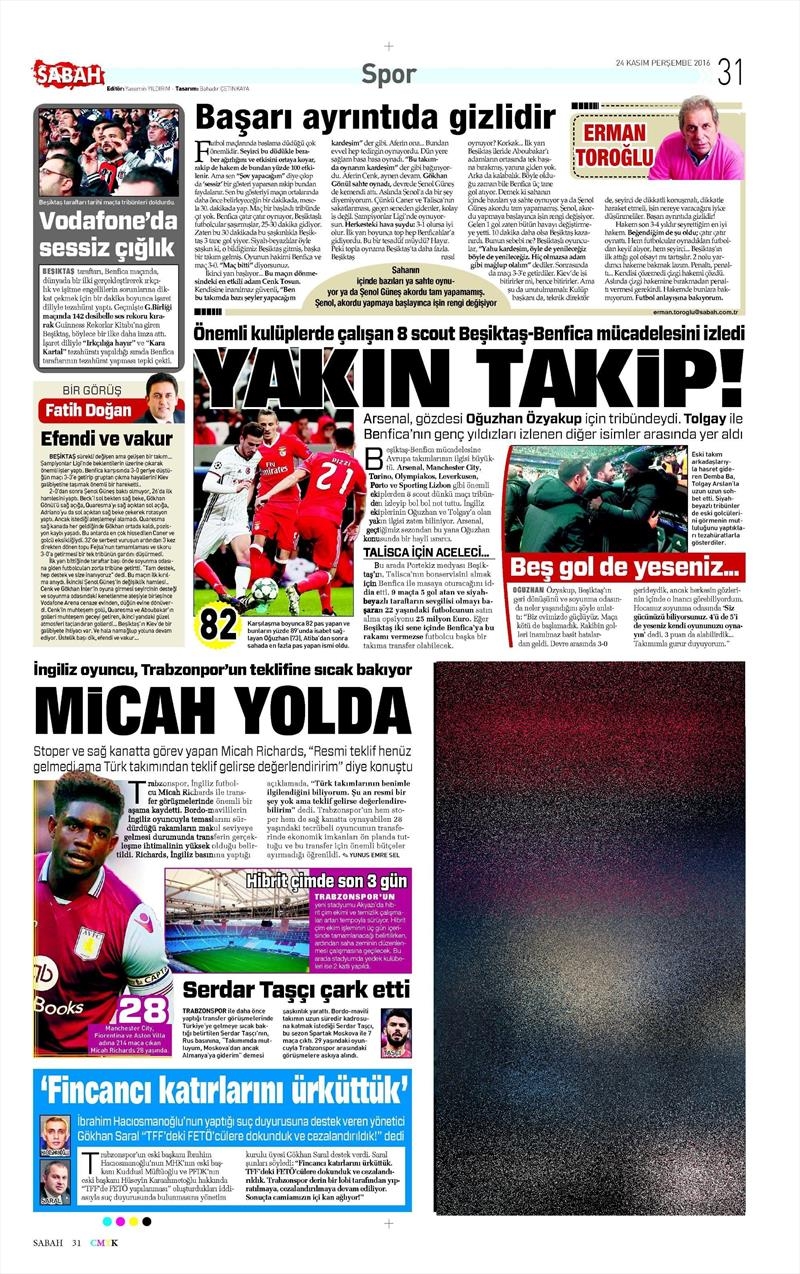 24 Kasım 2016 | Gazetelerin Beşiktaş sayfaları - Görsel 28