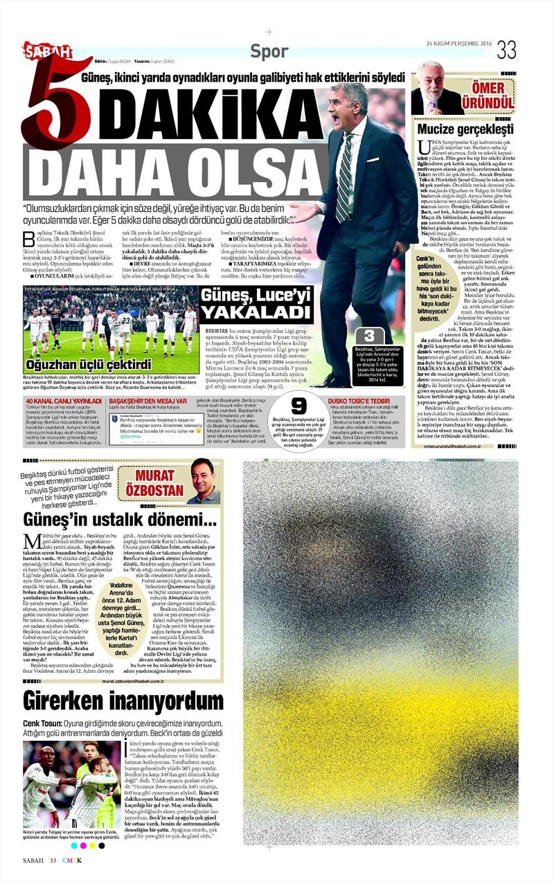 24 Kasım 2016 | Gazetelerin Beşiktaş sayfaları - Görsel 30