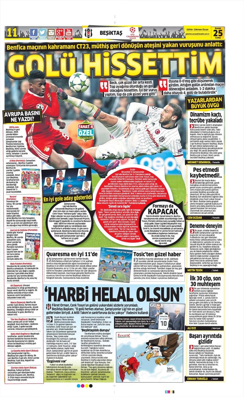 25 Kasım 2016 | Gazetelerin Beşiktaş sayfaları - Görsel 10