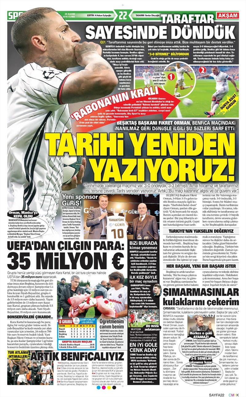 25 Kasım 2016 | Gazetelerin Beşiktaş sayfaları - Görsel 2