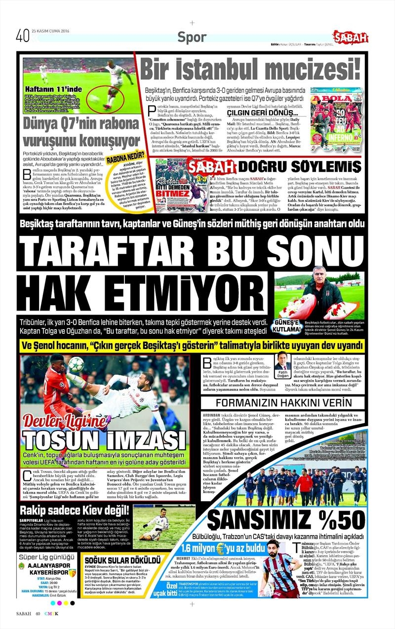 25 Kasım 2016 | Gazetelerin Beşiktaş sayfaları - Görsel 5