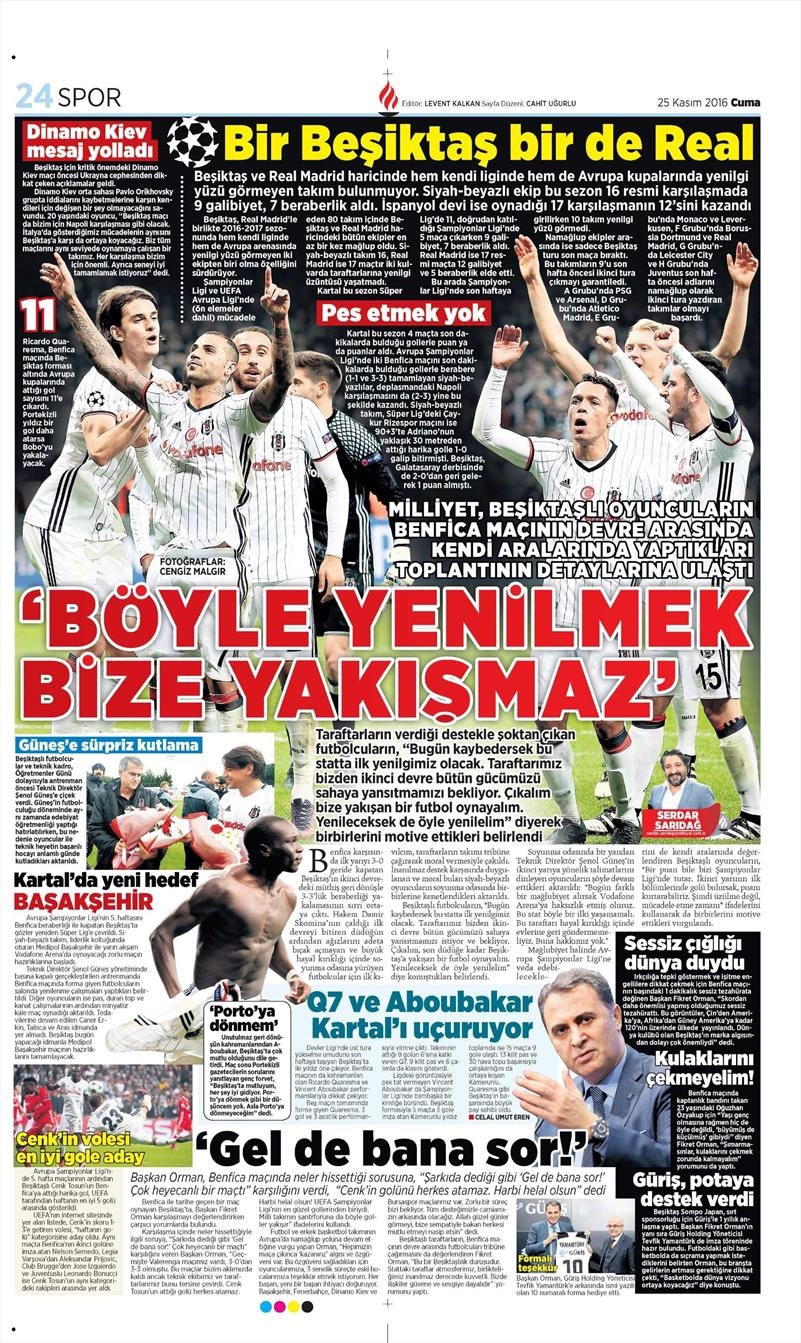 25 Kasım 2016 | Gazetelerin Beşiktaş sayfaları - Görsel 6