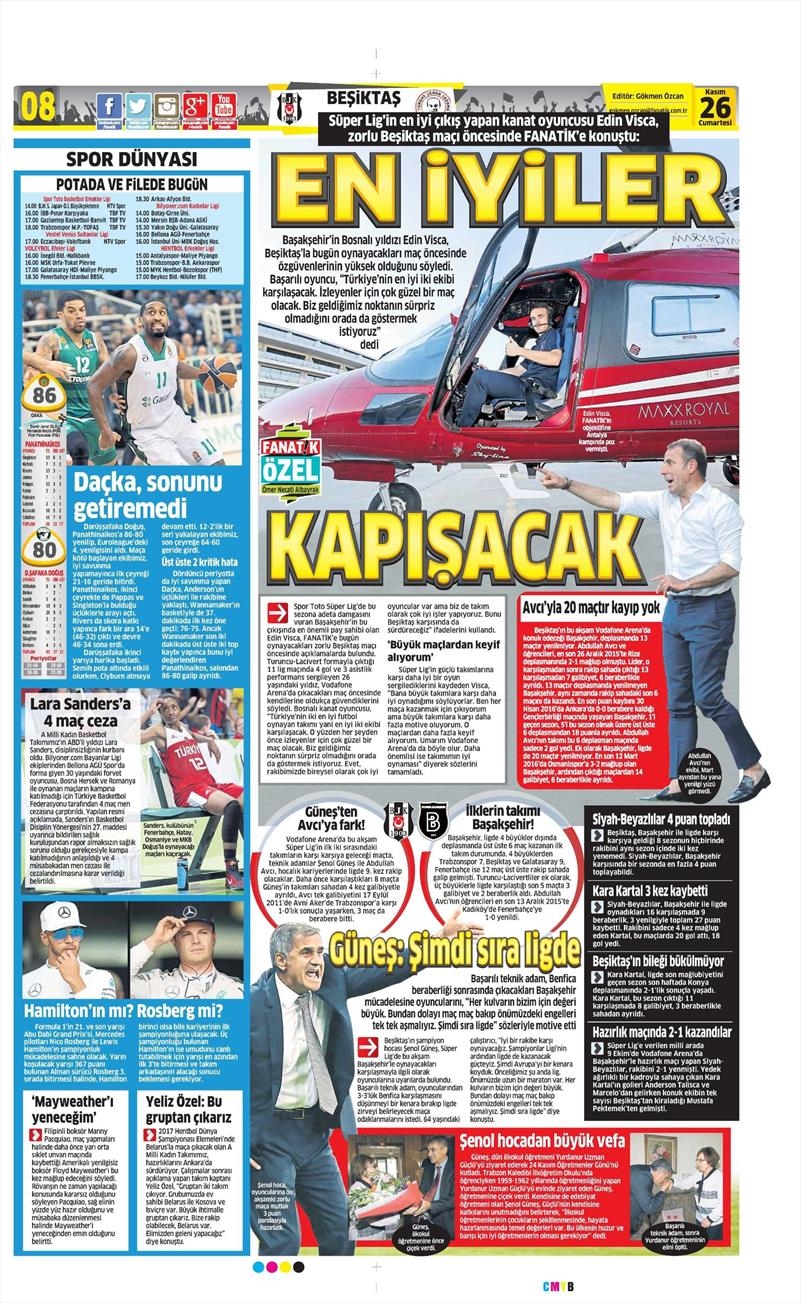 26 Kasım 2016 | Gazetelerin Beşiktaş sayfaları - Görsel 1