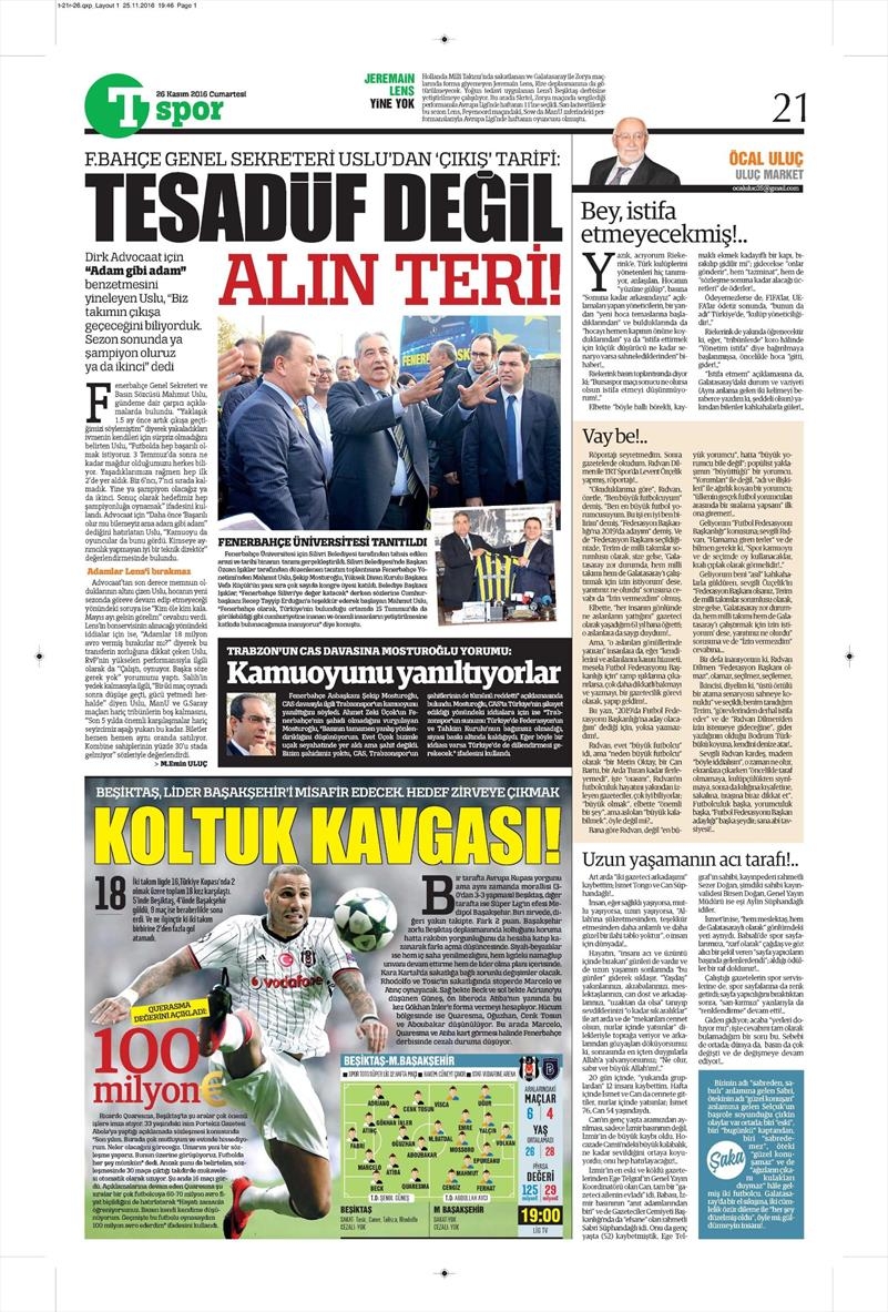 26 Kasım 2016 | Gazetelerin Beşiktaş sayfaları - Görsel 12