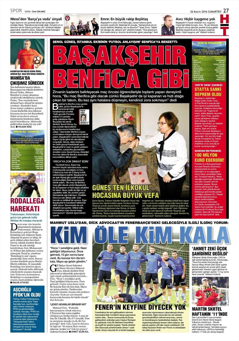 26 Kasım 2016 | Gazetelerin Beşiktaş sayfaları - Görsel 5