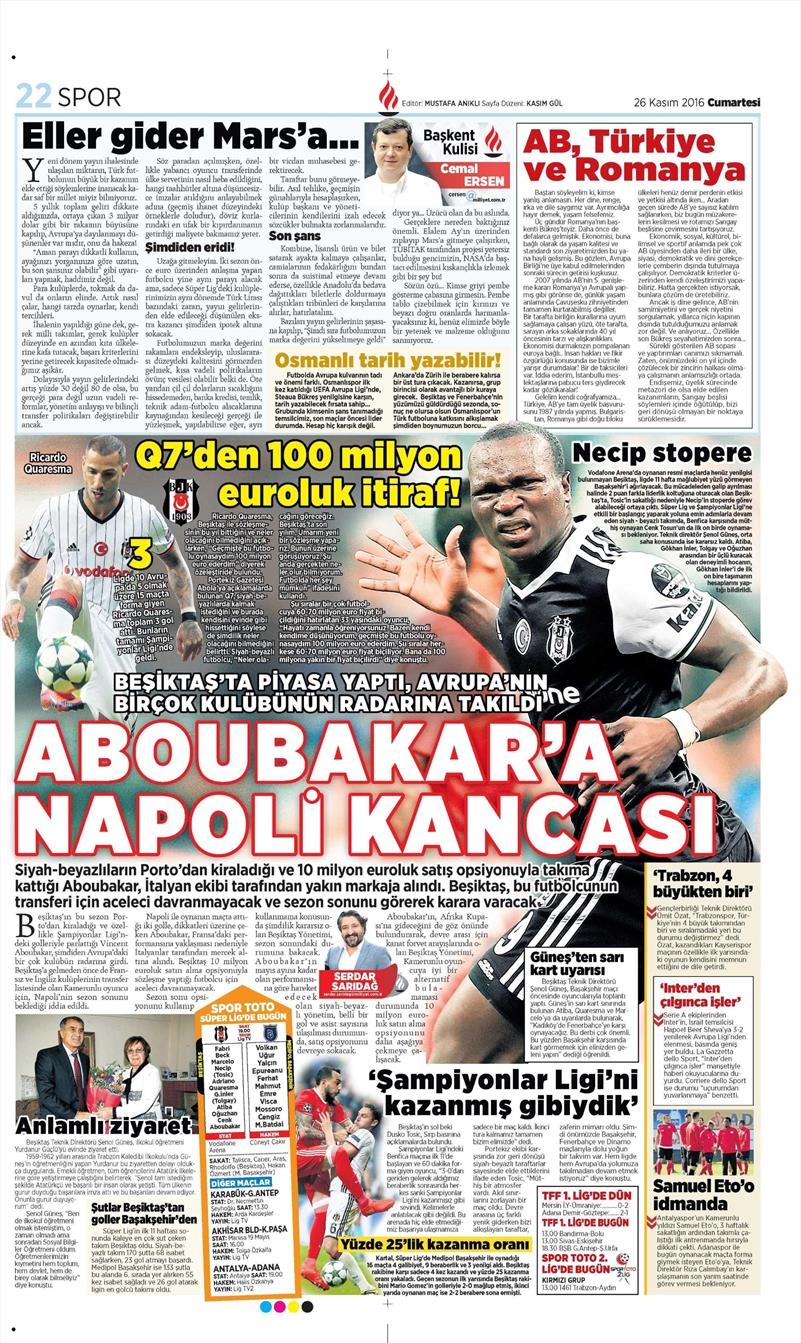 26 Kasım 2016 | Gazetelerin Beşiktaş sayfaları - Görsel 7